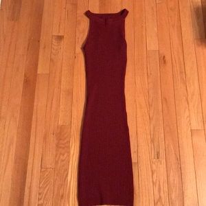 Red ribbed bodycon dress